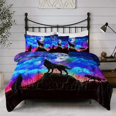 4Pieces set of three wolves howling duvet cover; comfortable King size 