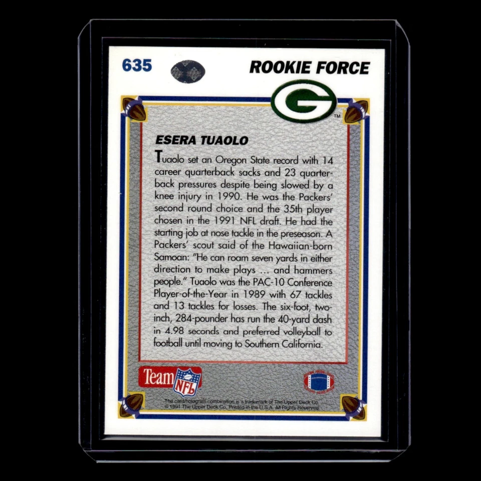 Esera Tuaolo Rookie #635 1991 Upper Deck Green Bay Packers Football Card NFL NM - Image 2 of 3