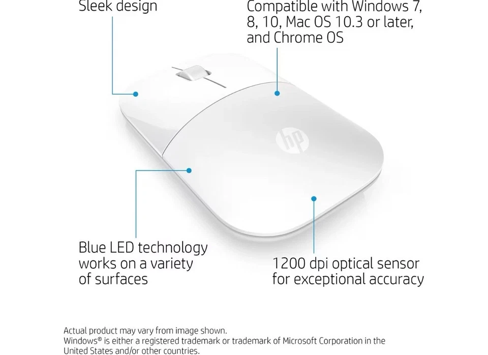 HP Wireless Mouse Z3700 Blizzard White 2.4GHz Blue LED Technology - Image 2 of 4