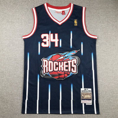 NBA Retro Houston Rockets #34 Basketball Jersey Navy Blue | eBay
