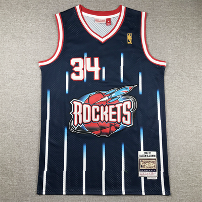 NBA Retro Houston Rockets #34 Basketball Jersey Navy Blue | eBay
