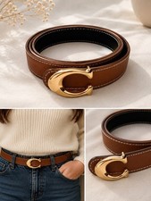 Ceinture femme cuir marron/noir boucle métal dorée coach