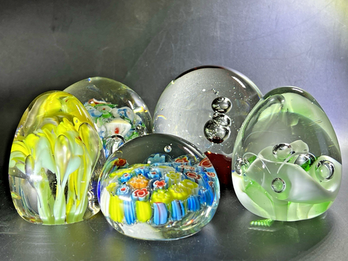 Paperweights Set of 5 - Pretty Millefiore and Bubbles 4 Pounds!