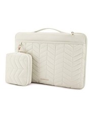 15-Laptop Case Sleeve for Women, Puffy Shockproof 15.6 Inch Natural Cream