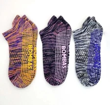 3 Pairs Bombas Women's Gripper Honeycomb Ankle Socks Yoga Size M Colourful