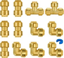 1/2" Push to Connect PEX Fittings Set Coupling Elbow Tee Brass 12PCS