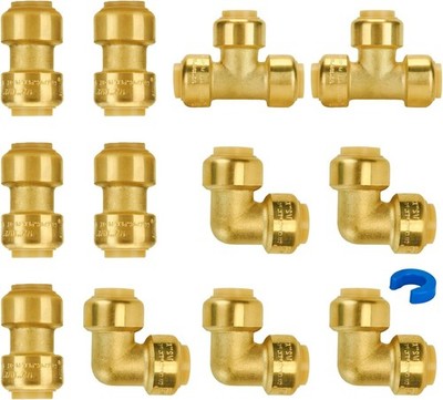 1/2'' Push to Connect PEX Fittings Set Coupling Elbow Tee Brass 12PCS