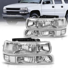 Pair Headlights Assembly For 1999-2006 Tahoe Suburban 1500 2500 Chrome Housing