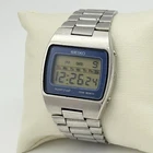 Vintage 1977 Men's SEIKO Silver Tone Digital Watch, Blue Dial, Runs, M154-4029