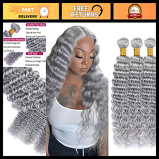 Deep Wave Grey Human Hair Bundles 24 26 28 Inch - 3 Pack, 150g Brazilian Remy