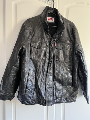 Levis Sherpa gefütterte Kunstleder Bomberjacke Herren L Large schwarz Trucker Biker