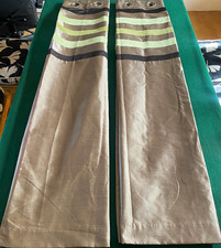 Pair Brown & Green Stripe Lined Eyelet Curtains 53 inch Drop x 43 inch Width