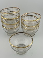 8 - Gold Rim Round 3 1/2”x2 1/4” Footed Clear Glass Desert Dishes 6 oz each MCM