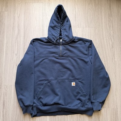 Carhartt Rain Defender Hoodie Mens 2XL 1/4 Zip Navy Workwear