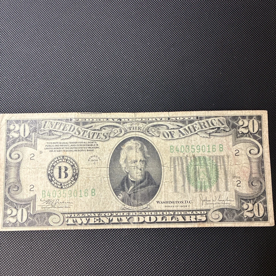 Série 1934-C nota de 20 dólares nota da Reserva Federal circulada - Imagem 2 de 4