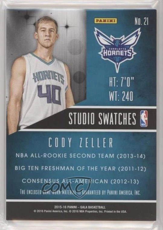 2015-16 Panini Gala Studio Swatches Purple /40 Cody Zeller #21 - Image 2 of 2