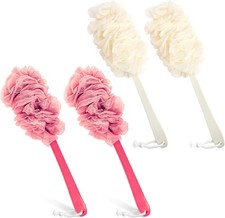 4 Pack Back Scrubber for Shower Long Handle Loofah Sponge Exfoliating Body Brush