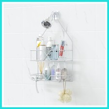 Rustproof Shower Caddy, Hanging, Stainless Steel, 4 Hooks, 2 Shelves, Non-Slip