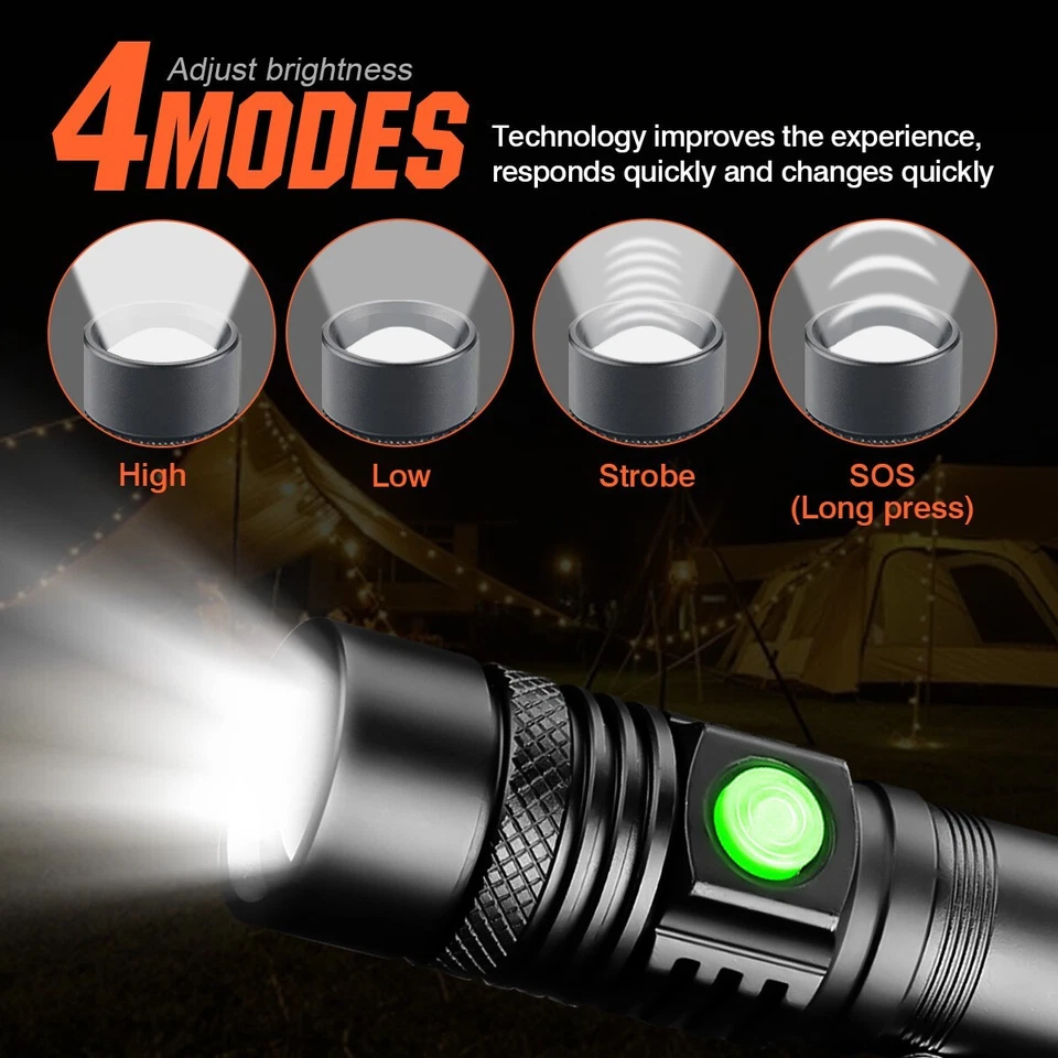 EDC LED Flashlight Rechargeable Super Bright Tactical Pocket Flash Lights Torch - Bild 2 von 4