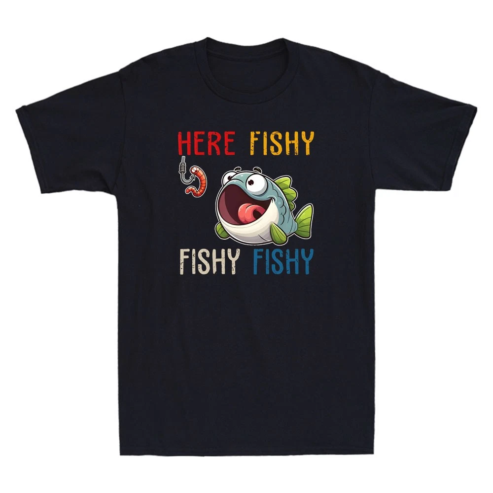 Here Fishy Fisherman Funny Fishing Lover Cute Fish Worm Meme Retro Men's T-Shirt
Opens in a new wind