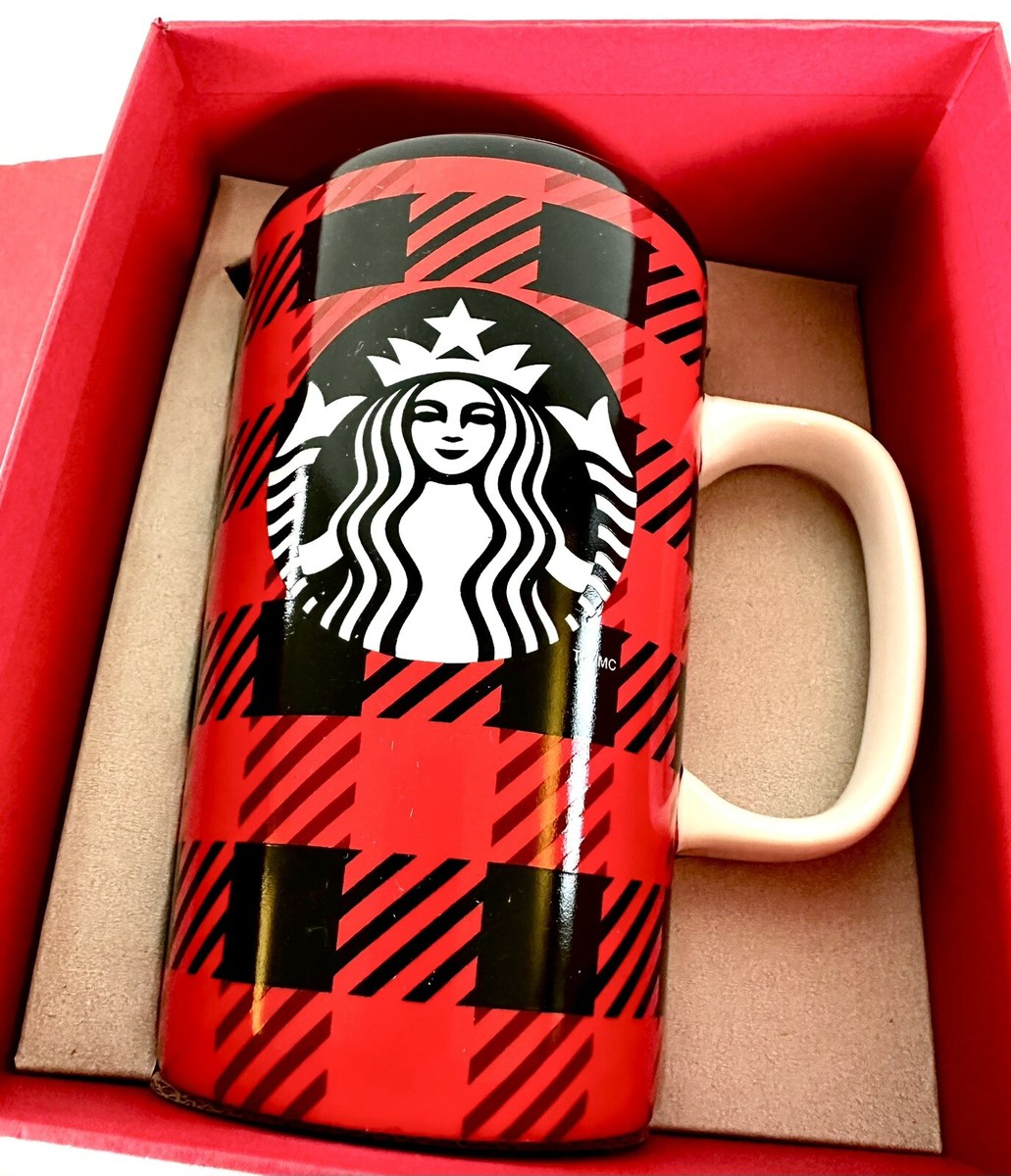 Starbucks 2014 Buffalo Tartan Plaid Red Black Coffee Cup Mug 16 oz XMAS GIFT