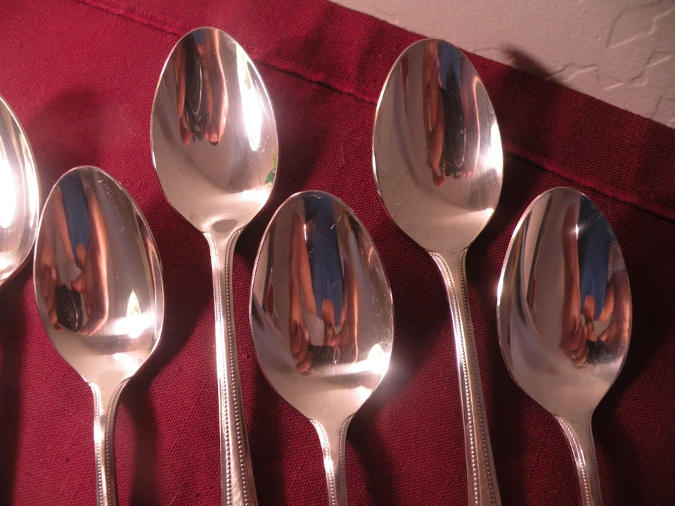 Set Of 8 Oval Soup Spoons Stanley Roberts Rogers LAVALIER Burnished Stainless 7" - Image 3 of 4
