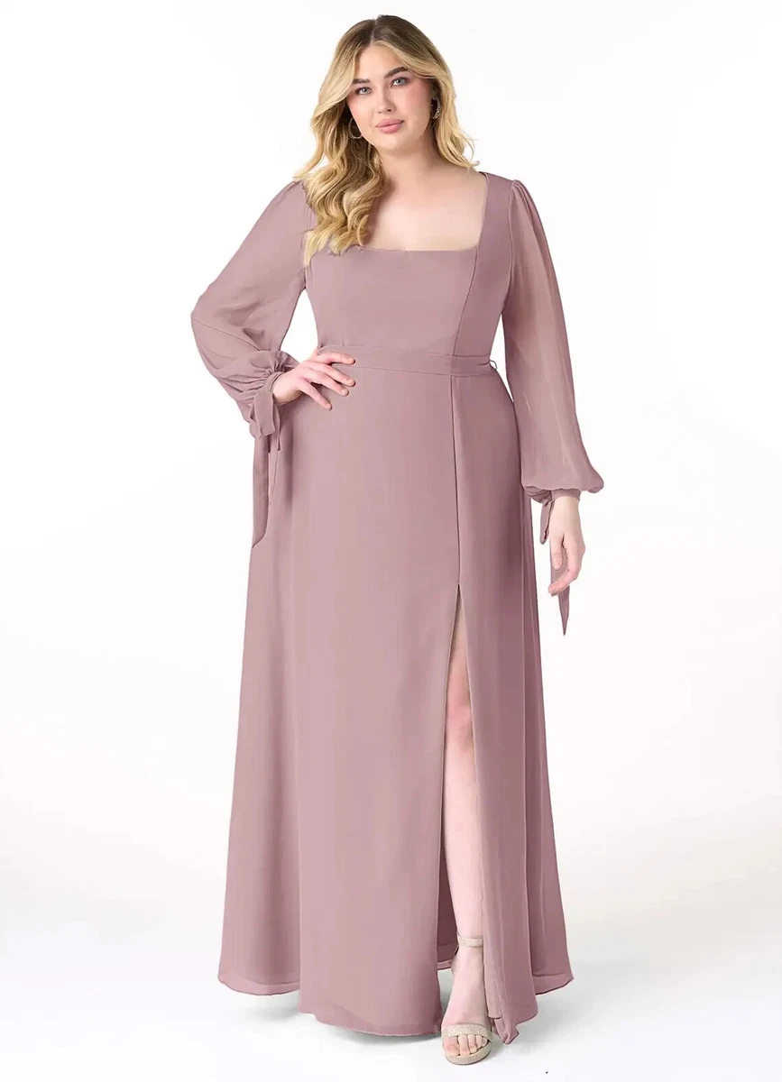 Long Sleeve Dirty Pink Bridesmaid Dresses 2026 Bridesmaid Dresses Chiffon  A-Line V-Neck Long Sleeves