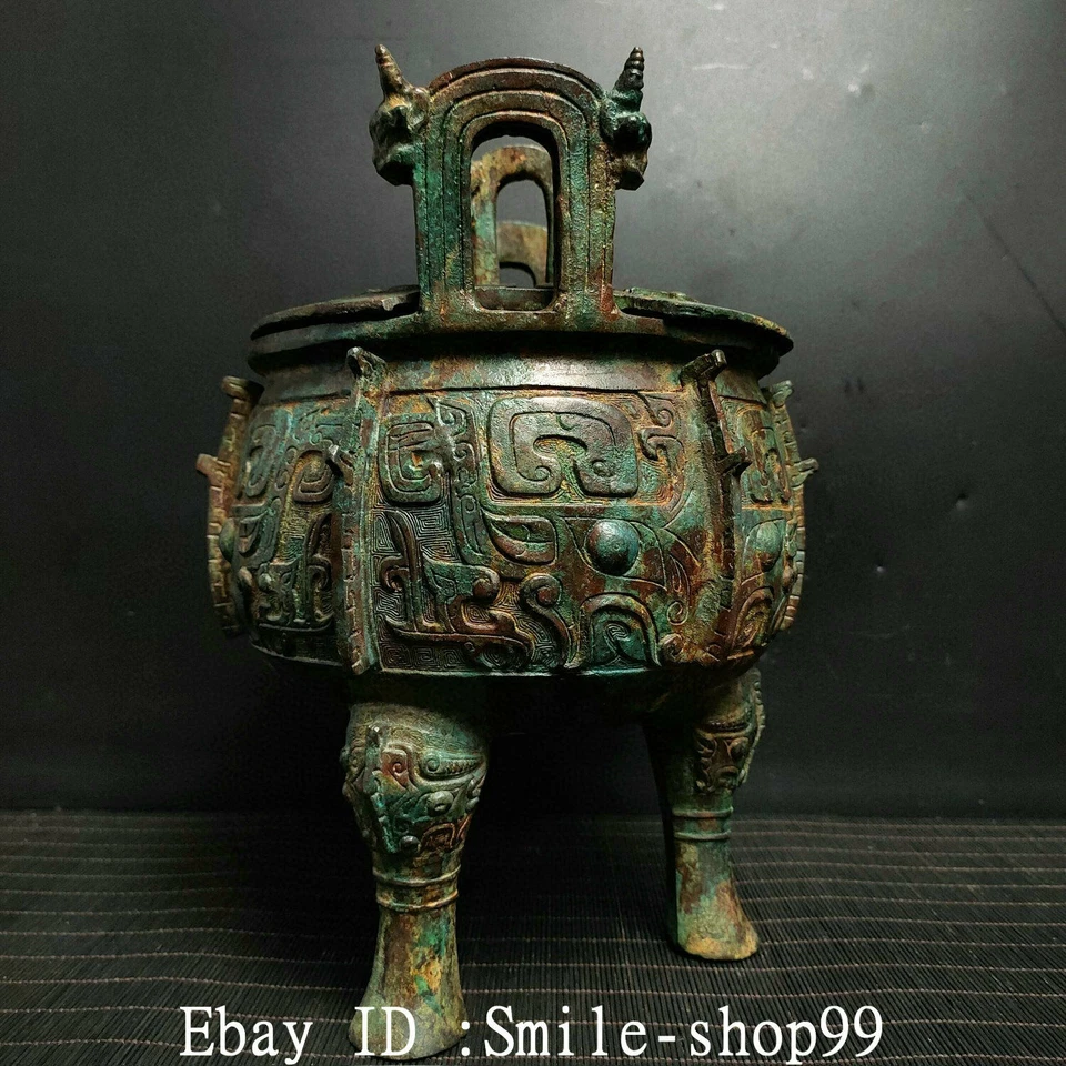 Quemador de incienso cabeza oveja cara bestia mercancía bronce año Shang Zhou de 10,6" de antigüedad Foto 2 de 4