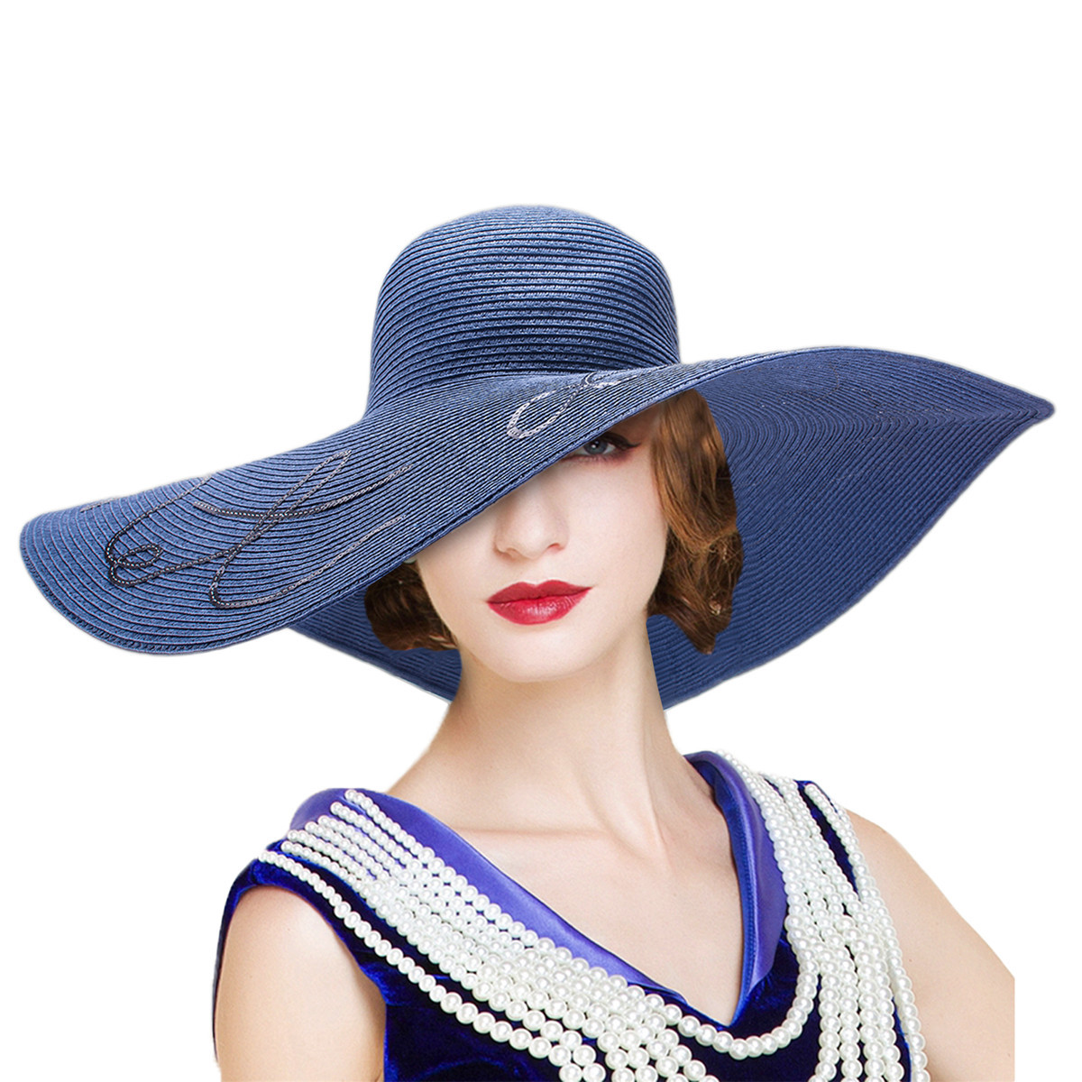 帽子 andmary Brim hat 6.7'' Large Brim Womens Anti-UV Kentucky Sequins Letter