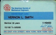 ASME Mechanical Engineers Membership Card Industrial Engineering New York 1993