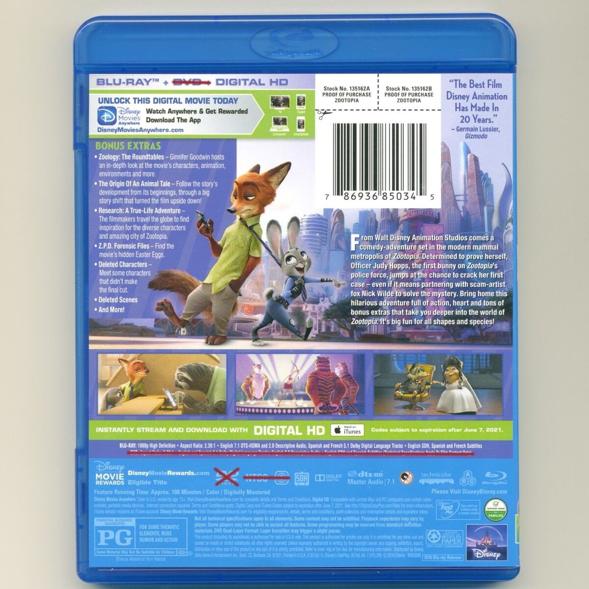 Film Freak Central - Zootopia (2016) - Blu-ray + DVD + Digital HD