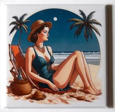 Woman Relaxing at the Beach FRIDGE MAGNET "style B"