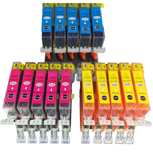 Lot De 15 Cartouches D’encre Compatibles Canon PIXMA - Modèles C-525/C-526 - 4 Couleurs (Noir, Cyan, Magenta, Jaune)