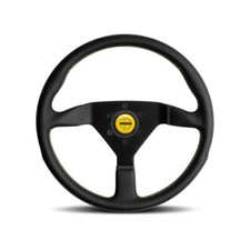 Momo Mcl35bk5b Monte Carlo 350mm Black Leather Steering Wheel With Yellow Stitch
