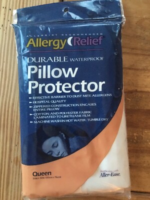 ALLERGY RELIEF WATERPROOF ZIPPERED PILLOW PROTECTOR BY ALLER-EASE QUEEN 20''x30''