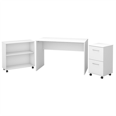 Office Complete Small Desk With File Cabinet And Bookcase In White