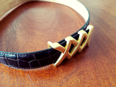 Vintage 90s Aimee Lynn BeIt Italian lined Croco Leather Gold Tone buckle Size M Aimme Lynn BeIt Italian Croco Leather Lined Gold Tone Metal  main image 4