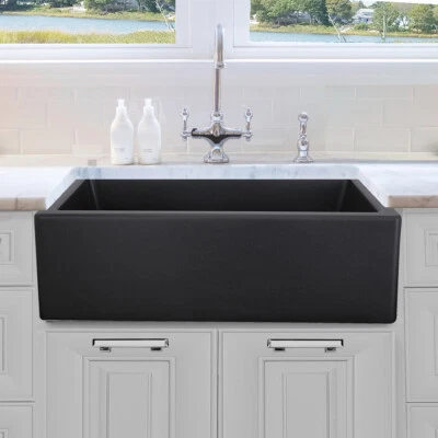 NANTUCKET SINKS 30 inch Granite Composite Apron Farmhouse Single Bowl Sink Black