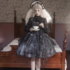 Withered Leaf Original Design Women's Girl's Lolita JSK Suspender Black Dress