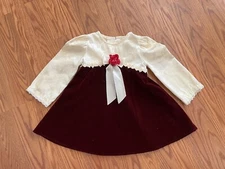 Vintage Brooke Lindsay Girls Ivory & Burgundy Velvet Dress Size 3T