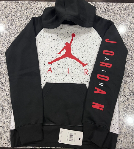 NWT NIKE AIR JORDAN BOY'S 2 PC BLACK WHITE HOODIE BLACK JOGGERS L 10-12 XL 13-15 - Picture 3 of 7