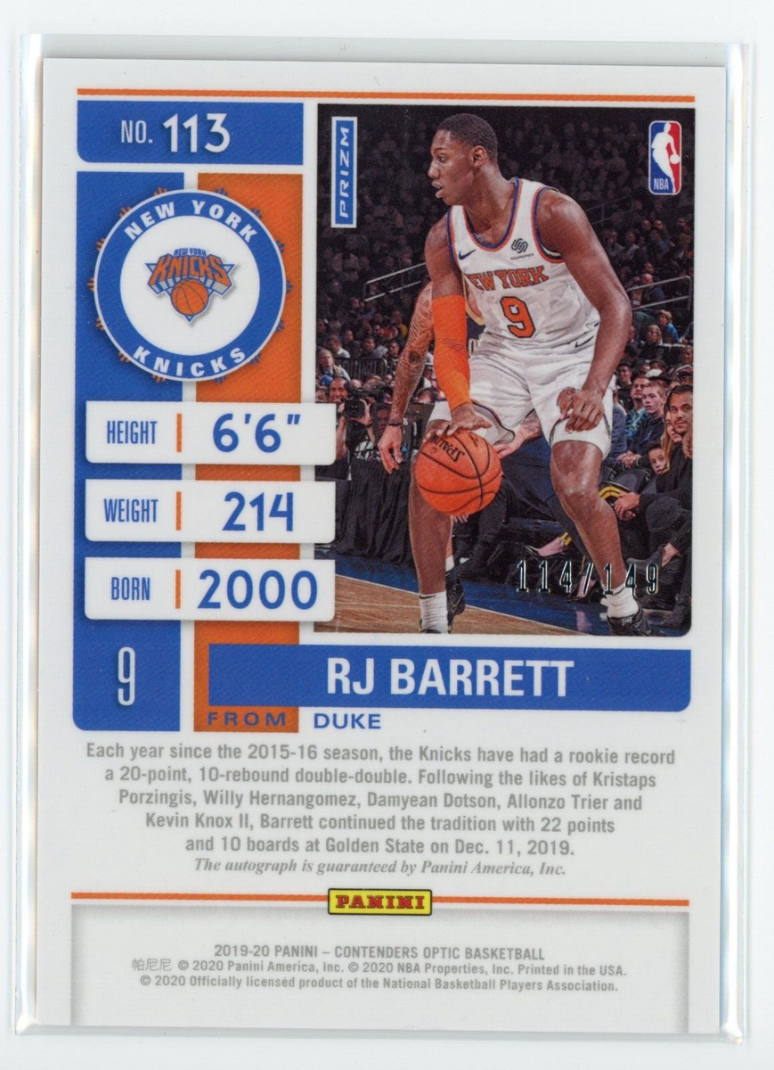2019 Panini Contenders Optic #113 RJ Barrett Red Auto /149 RC