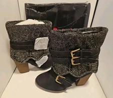 Not Rated Boots Womens 9 M Pull On Ankle Bootie Black Buckle Faux Leather Heels