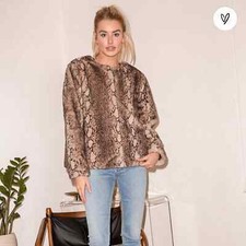 Lulus Wildly Regal Snake Print Faux Fur Coat Long Sleeve Beige Size Small Nwt