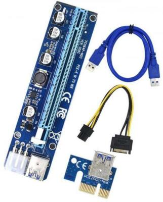 PCI-E GPU Riser Adapter Card 1X to16X USB 3.0 6pin Cable 23'' For Bitcoin Mining
