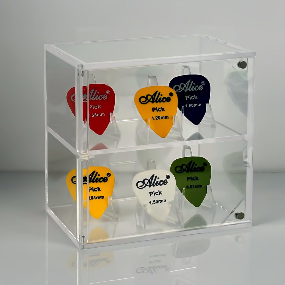 Double Layer Acrylic Guitar Pick Display Box Case 3.94 X 2.95