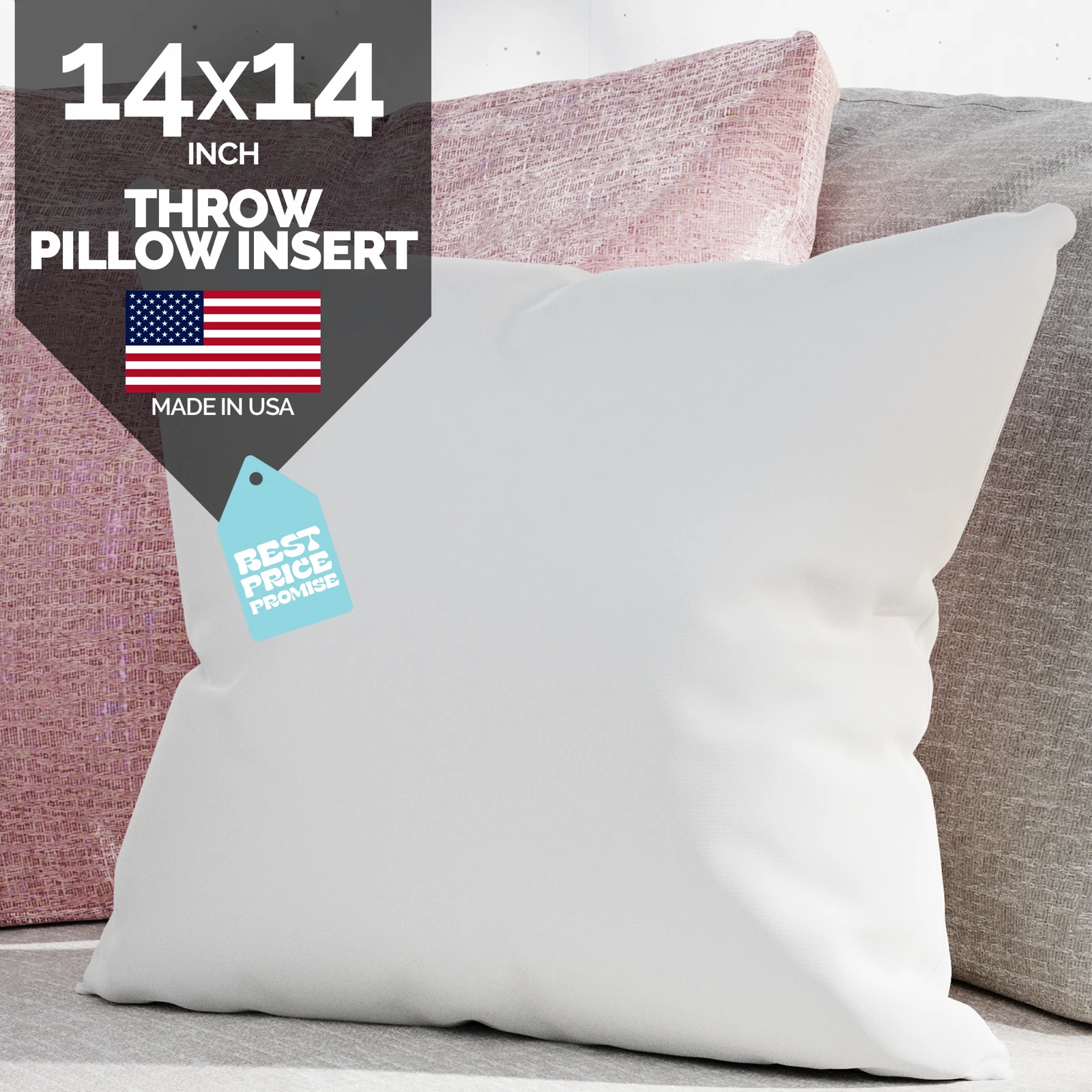 14x14 Discount Pillow Factory Form Insert Euro Throw Pillows Insert Made in USA