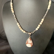 Navajo Pearls Sterling Silver Wild Crazy Horse Turquoise Necklace Pendant 13905