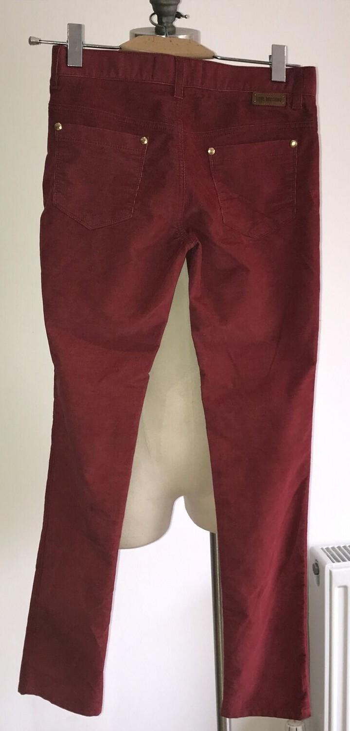 1990s VLove Moschino Red Velvet/Fine Needlecord Jeans,  Size 26, Inside Leg 32" 8