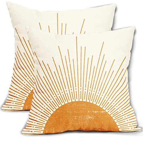 Bright Orange Bohemian Sun Pillow Covers 18x18 Set of 2-image